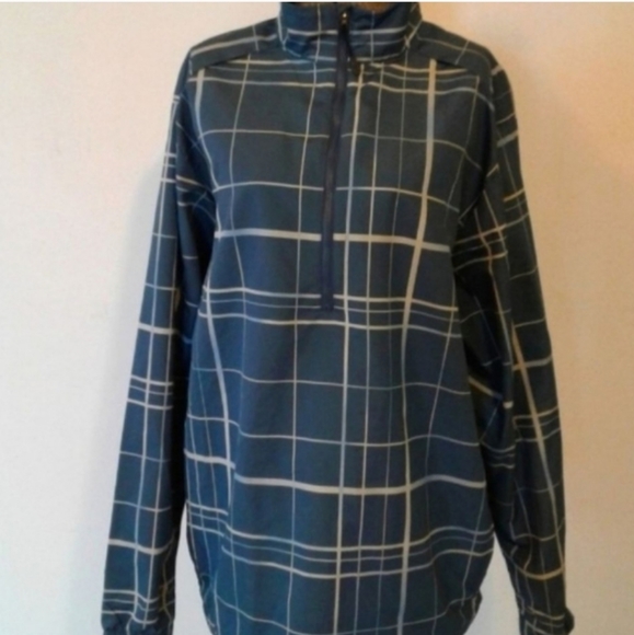 Nike Golf 1/2 Zip Wind/Water Resistant Pullover Plaid Steel Blue Grey sz M - Picture 3 of 5